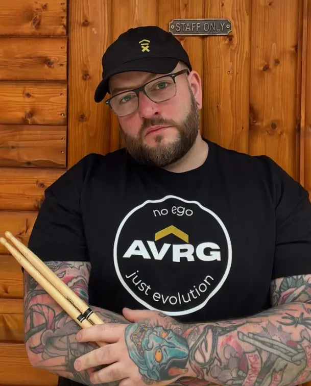 Above Average drummer and collaborator Lloyd Drums in promo pictures for the brand