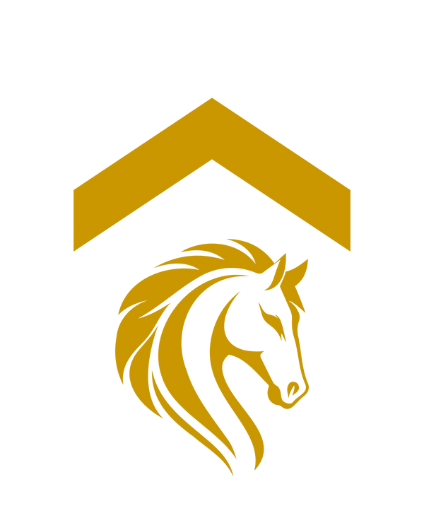 Above Average equestrian logo with the iconic gold caret rising above a horse head silhouette