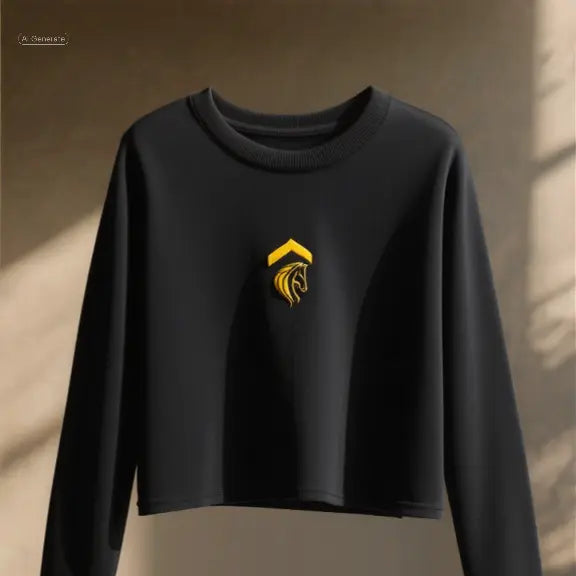 black organic cotton boxy jumper with gold above average equestrian logo