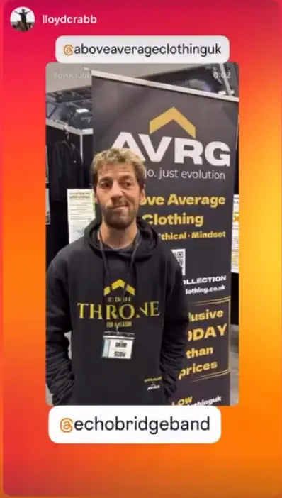 EchoBridge drummer Lloyd Crabb at the ABove Average booth at the UK Drum Show 2025