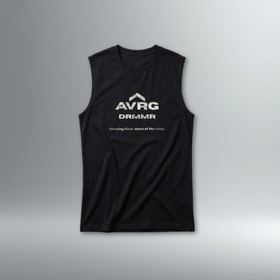 DRMMR Sleeveless Tee 'keeping time' Slogan | Above Average Clothing | organic cotton apparel