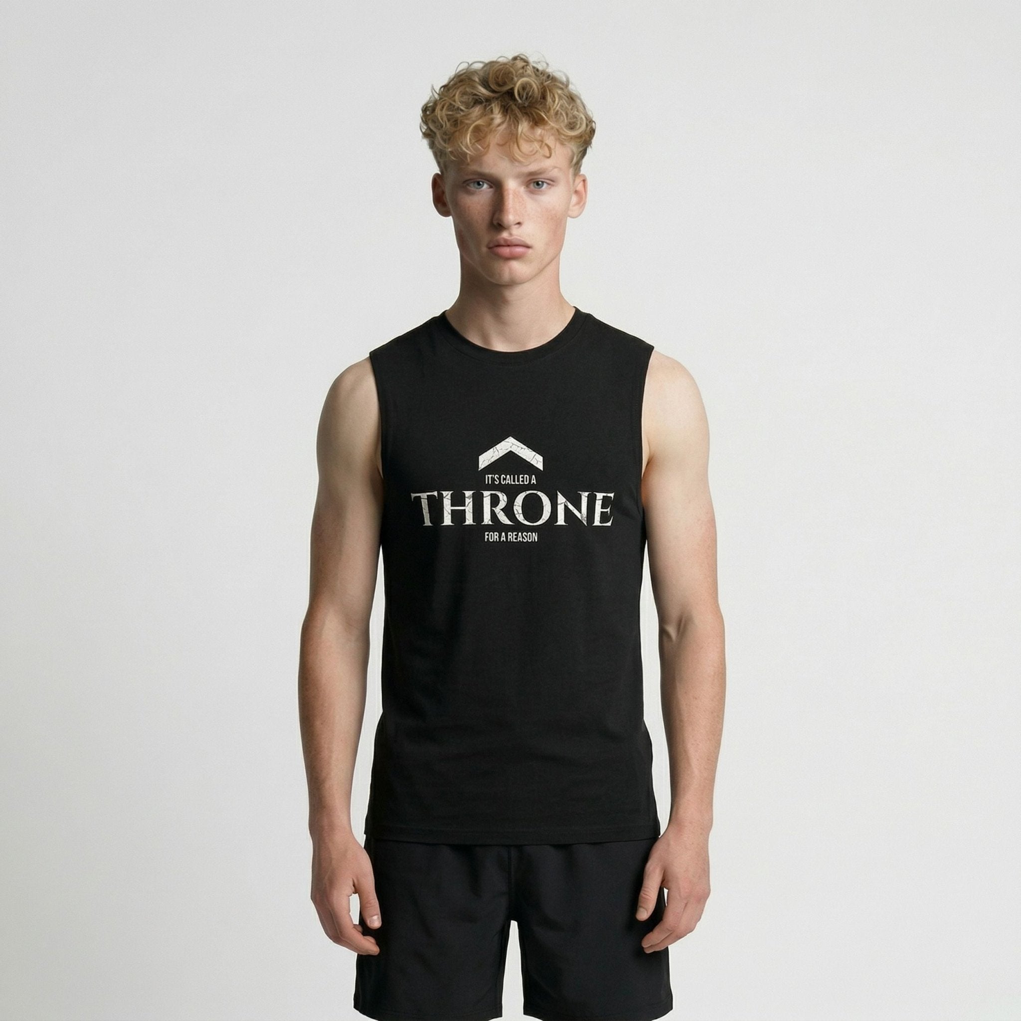 DRMMR Sleeveless Tee 'THRONE' Slogan | Above Average Clothing | organic cotton apparel