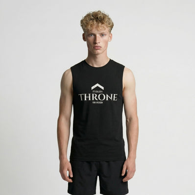 DRMMR Sleeveless Tee 'THRONE' Slogan | Above Average Clothing | organic cotton apparel