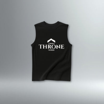 DRMMR Sleeveless Tee 'THRONE' Slogan | Above Average Clothing | organic cotton apparel