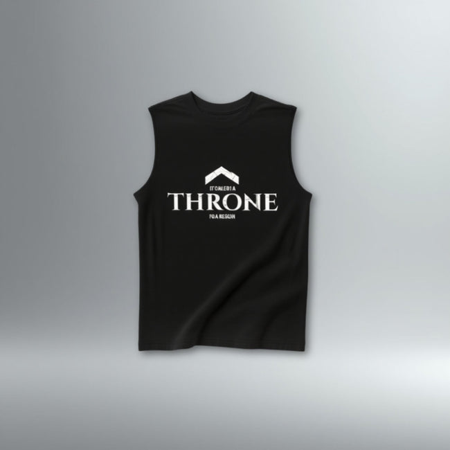 DRMMR Sleeveless Tee 'THRONE' Slogan | Above Average Clothing | organic cotton apparel