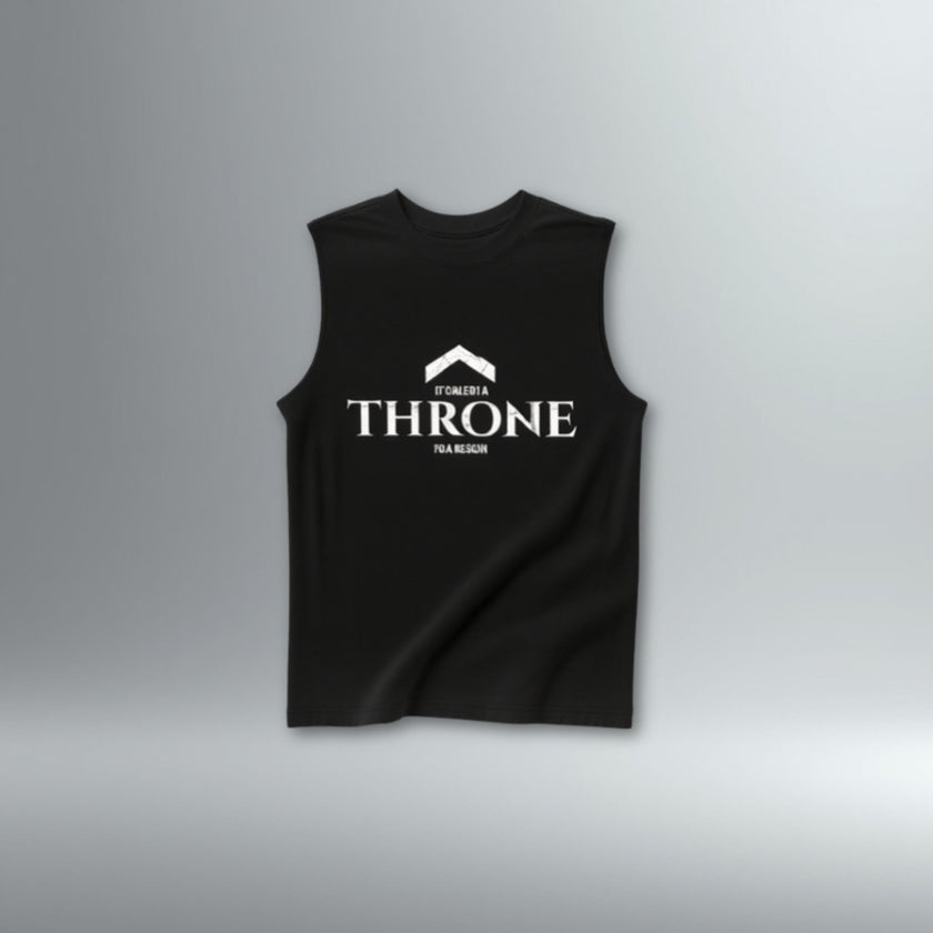 DRMMR Sleeveless Tee 'THRONE' Slogan | Above Average Clothing | organic cotton apparel