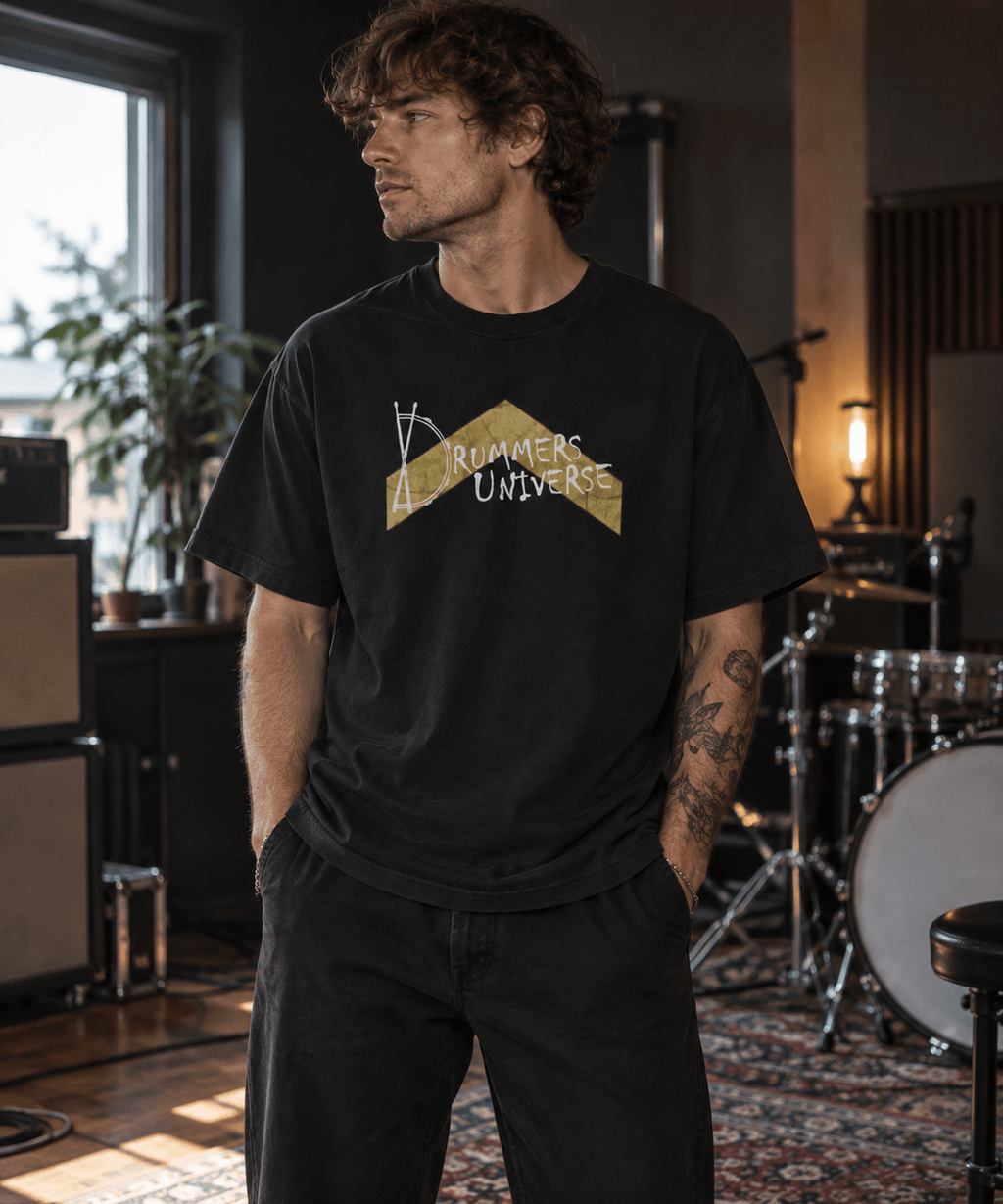 Drummers Universe Caret Tee - Exclusive Gold Logo | Above Average Clothing | organic cotton apparel