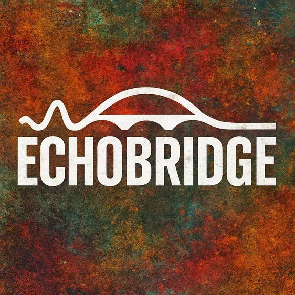 Logo of Echobridge on a textured background with warm colors