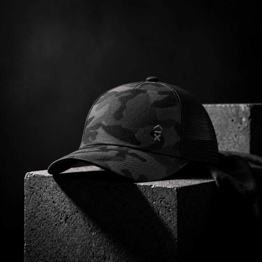 Embroidered Camo Trucker Cap | Above Average Clothing | organic cotton apparel