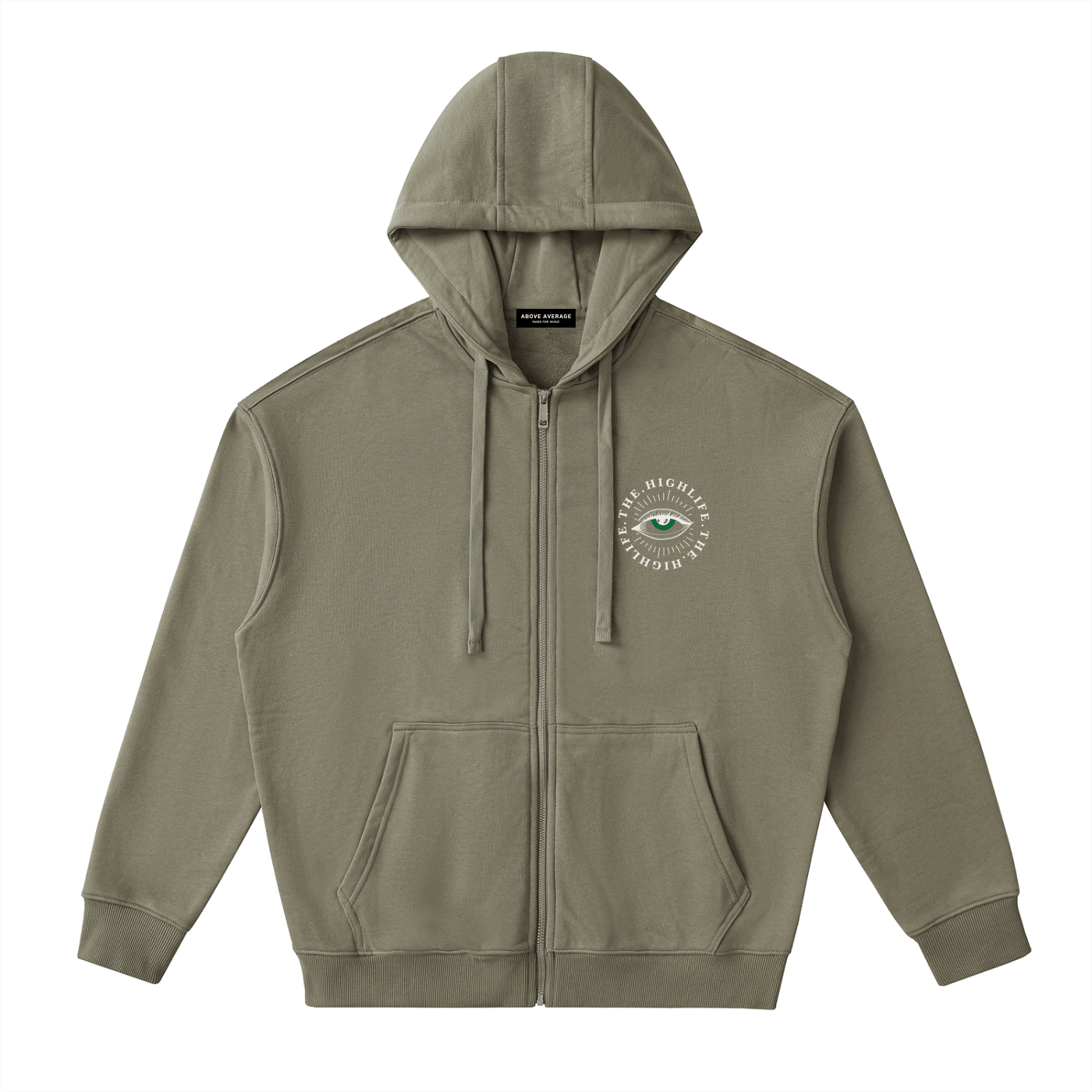 high life zip up 10cm logo | Above Average Clothing | organic cotton apparel