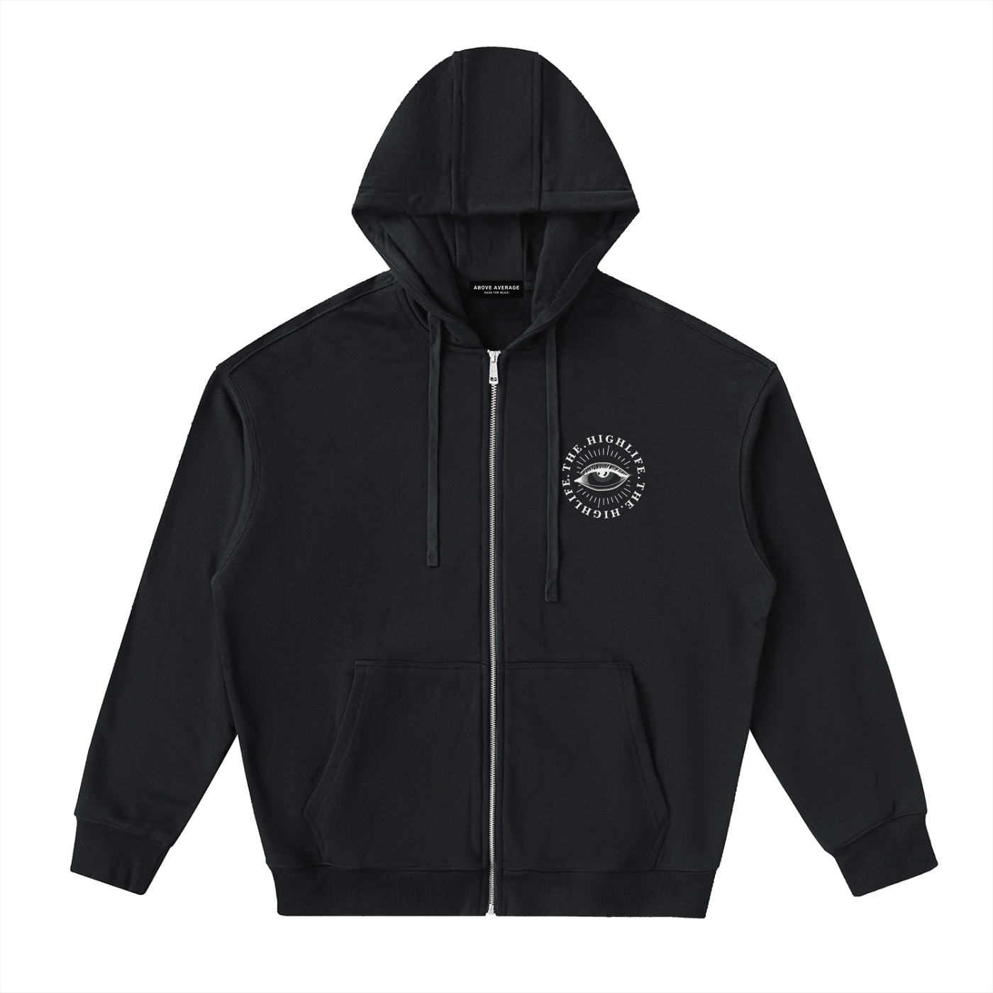 high life zip up 10cm logo | Above Average Clothing | organic cotton apparel