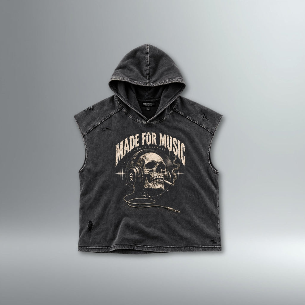Made For Music Snow Washed Hooded Sleeveless | Above Average Clothing | organic cotton apparel