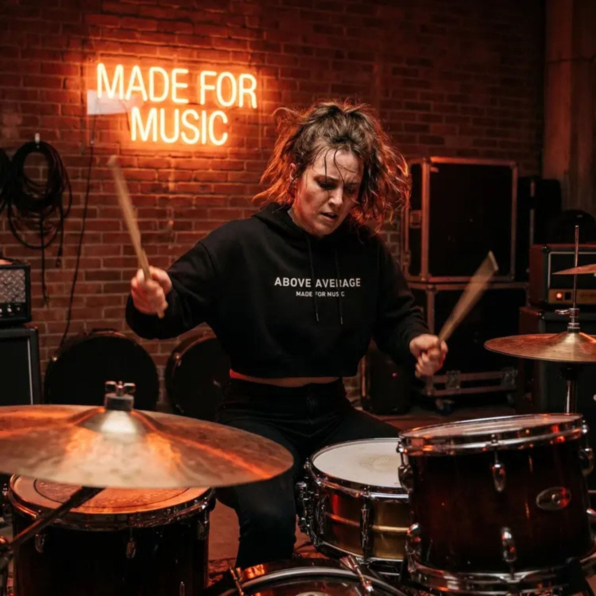 'Made for Music' Studio Print Women's Cropped Hoodie | Above Average Clothing | organic cotton apparel