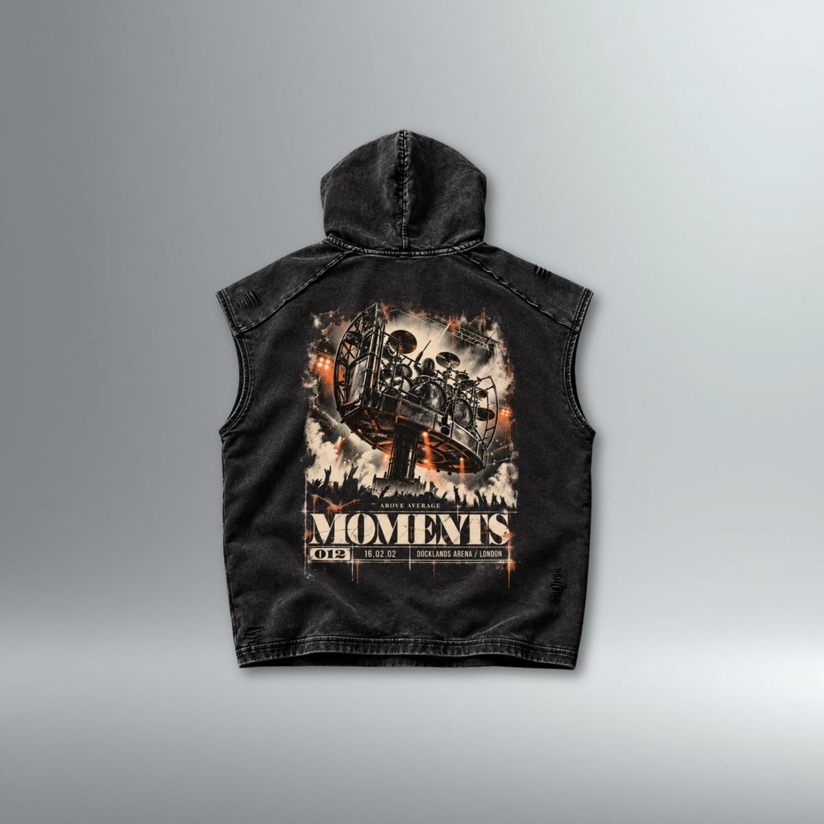 MOMENTS 012: ‘Rotation’ Distressed Sleeveless Hoodie | Above Average Clothing | organic cotton apparel