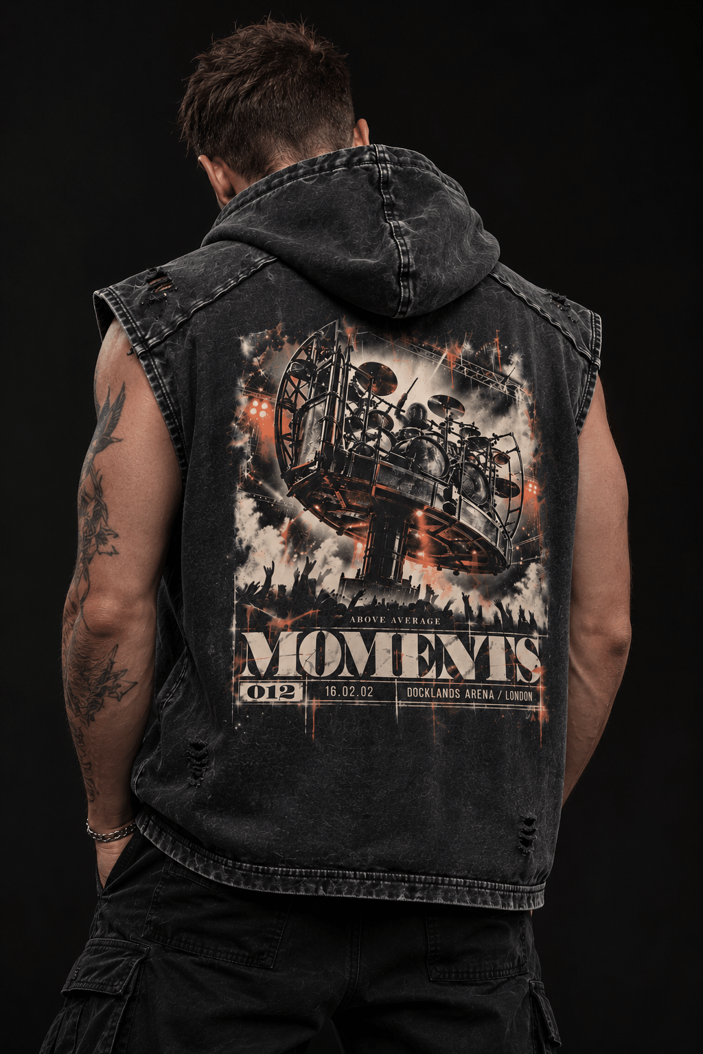 MOMENTS 012: ‘Rotation’ Distressed Sleeveless Hoodie | Above Average Clothing | organic cotton apparel