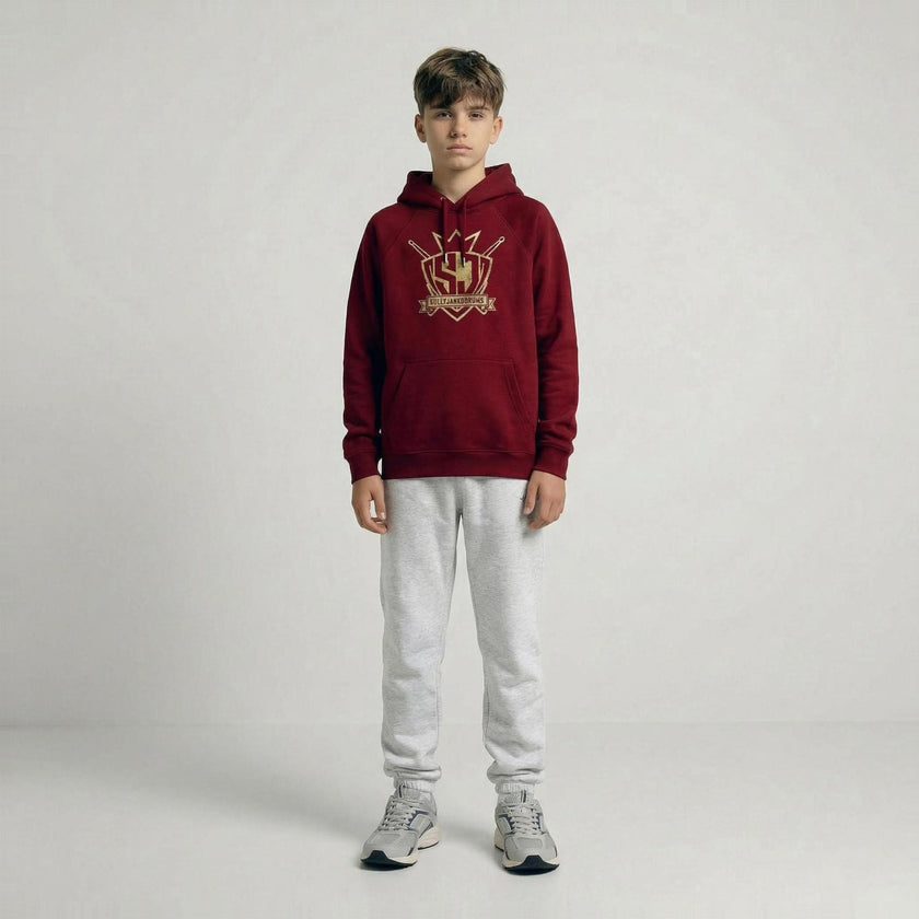 Sully Janko Hoodie | Gold Grunge Shield | Above Average Clothing | organic cotton apparel