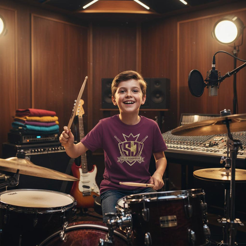 Sully Janko Tee | Gold Grunge Shield | Above Average Clothing | organic cotton apparel