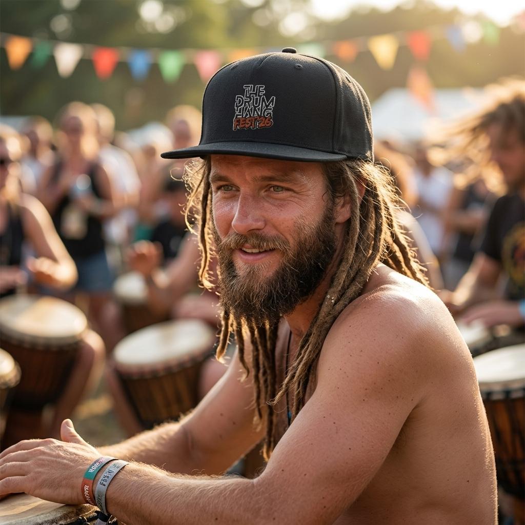 The Drum Hang Fest '26 Snapback Cap - Embroidered | Above Average Clothing | organic cotton apparel