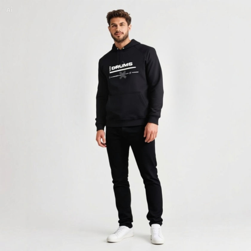 TJW Drums Black Hoodie | Above Average Clothing | organic cotton apparel